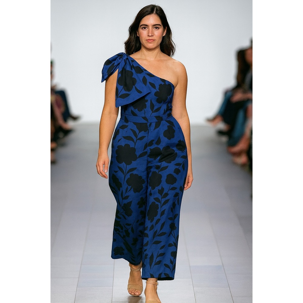 Kate Spade Target Womens Jumpsuit Size 14 Blue Black Floral One Shoulder